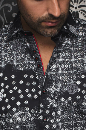 Chemise manches longues pour homme par Au Noir | FLORIANI Noir Rouge | Machemise, inventaire complet de la marque Au Noir