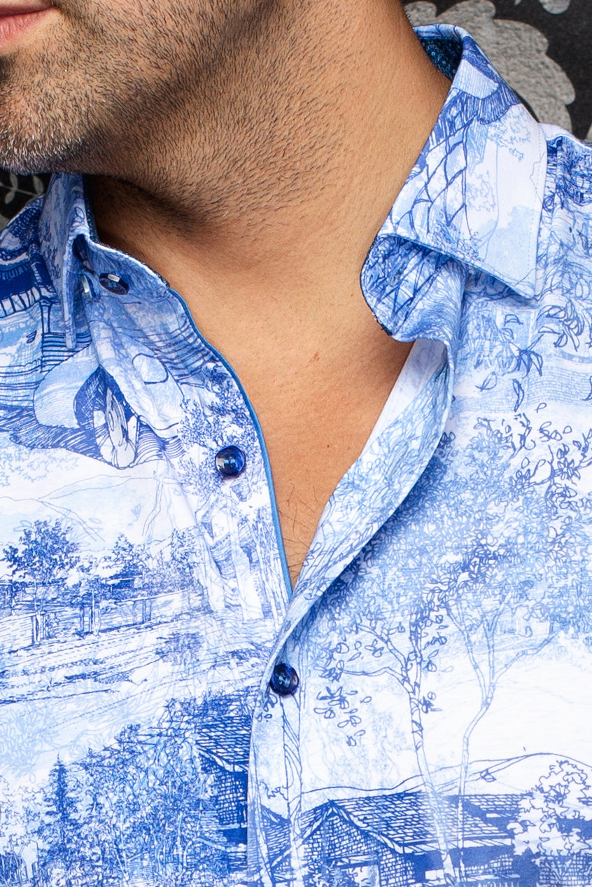 Chemise manches courtes en Knit extensible pour homme par Au Noir | GAVELSTON (SS) Bleu Pâle | Machemise.ca, inventaire complet de la marque Au Noir