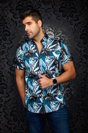 Chemise manches courtes en coton extensible pour homme par Au Noir | GREENWILD (SS) Noir Aqua | Machemise.ca, inventaire complet de la marque Au Noir