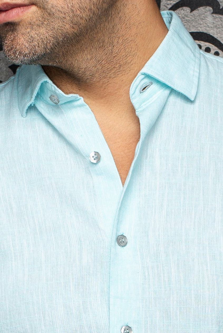 Chemise manches longues en lin pour homme par Au Noir | HUMPHREY Menthe | Machemise.ca, inventaire complet de la marque Au Noir