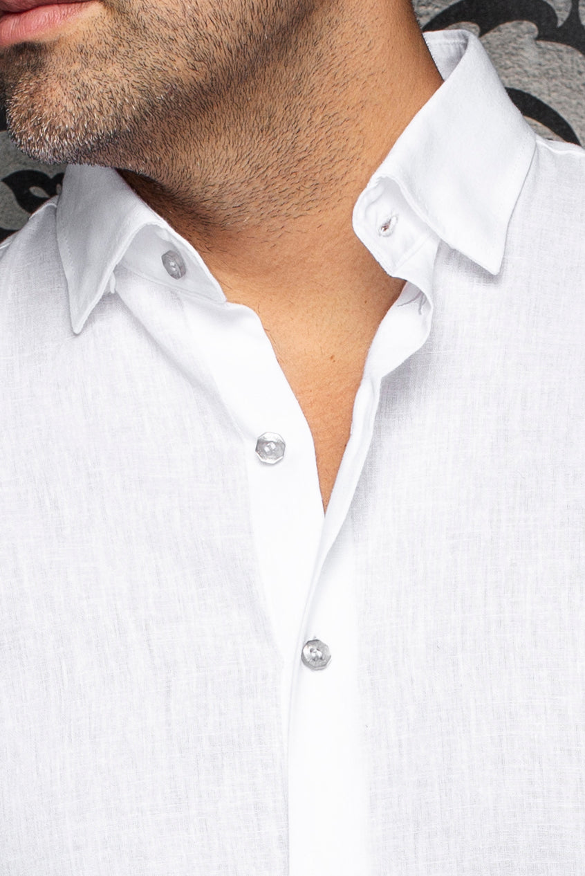 Chemise manches longues en lin pour homme par Au Noir | HUMPHREY Blanc | Machemise.ca, inventaire complet de la marque Au Noir