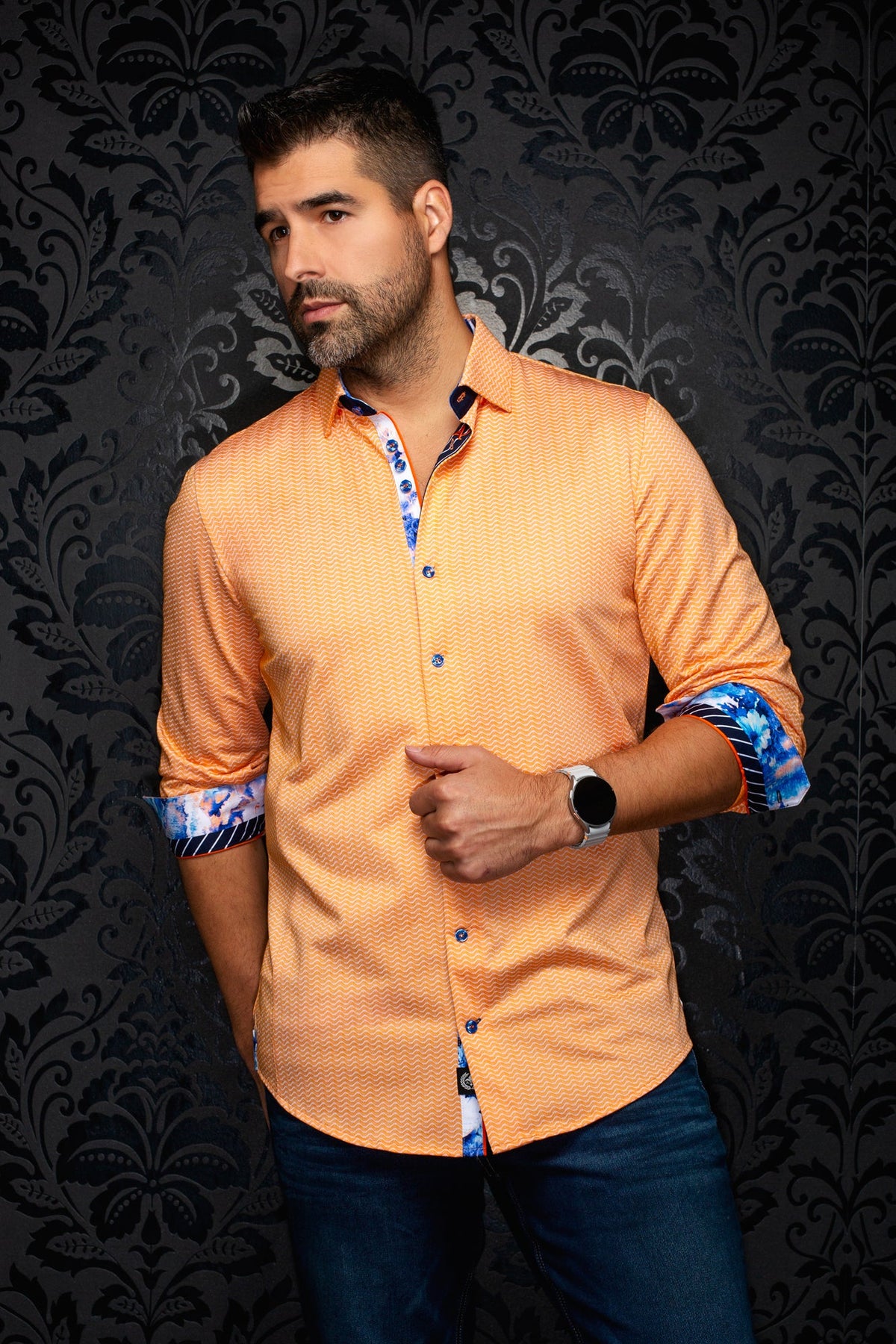 Chemise manches longues en Knit extensible pour homme par Au Noir | IRONBARK Orange | Machemise.ca, inventaire complet de la marque Au Noir