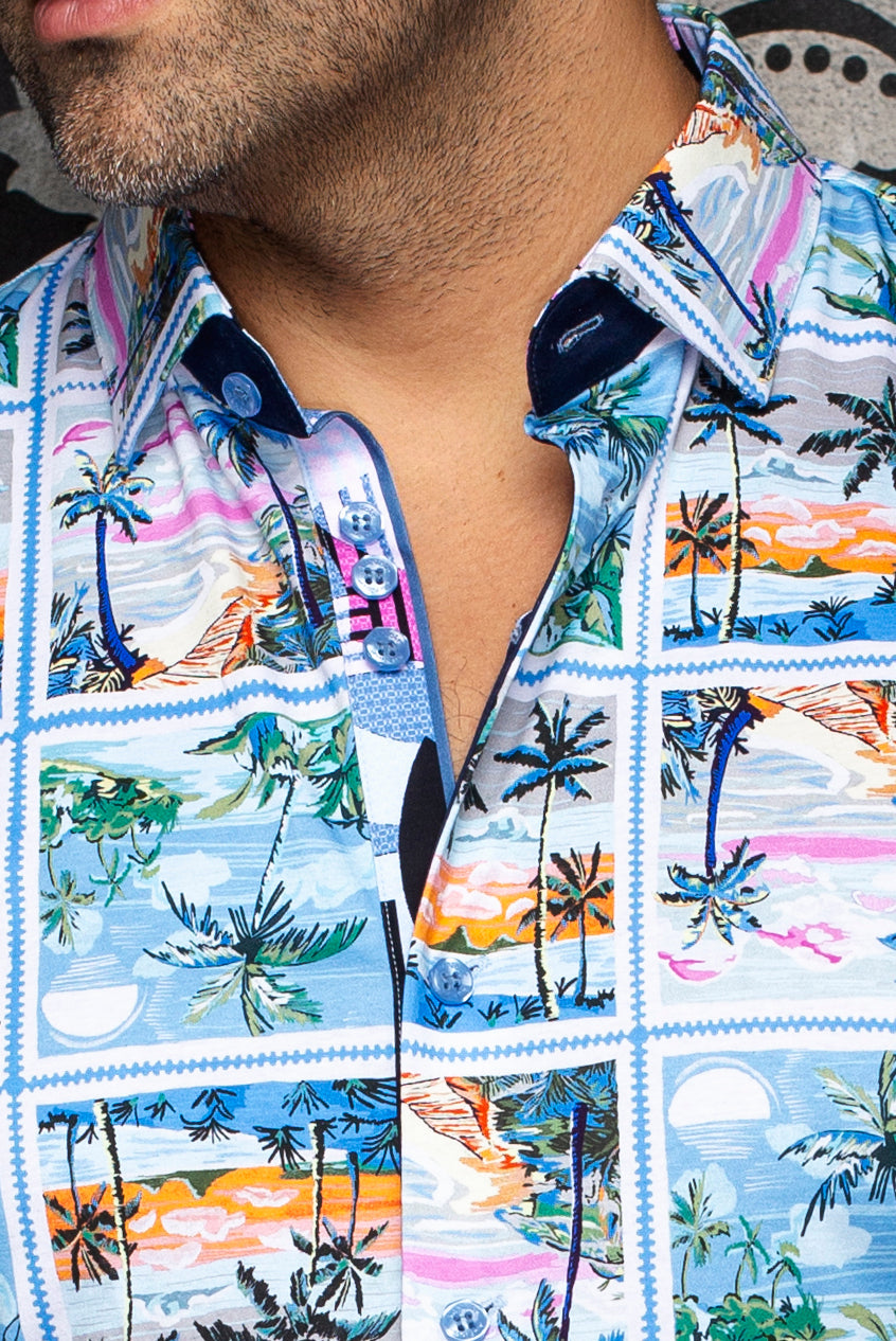 Chemise manches courtes en Knit extensible pour homme par Au Noir | KANAHA (SS) Bleu Pâle | Machemise.ca, inventaire complet de la marque Au Noir