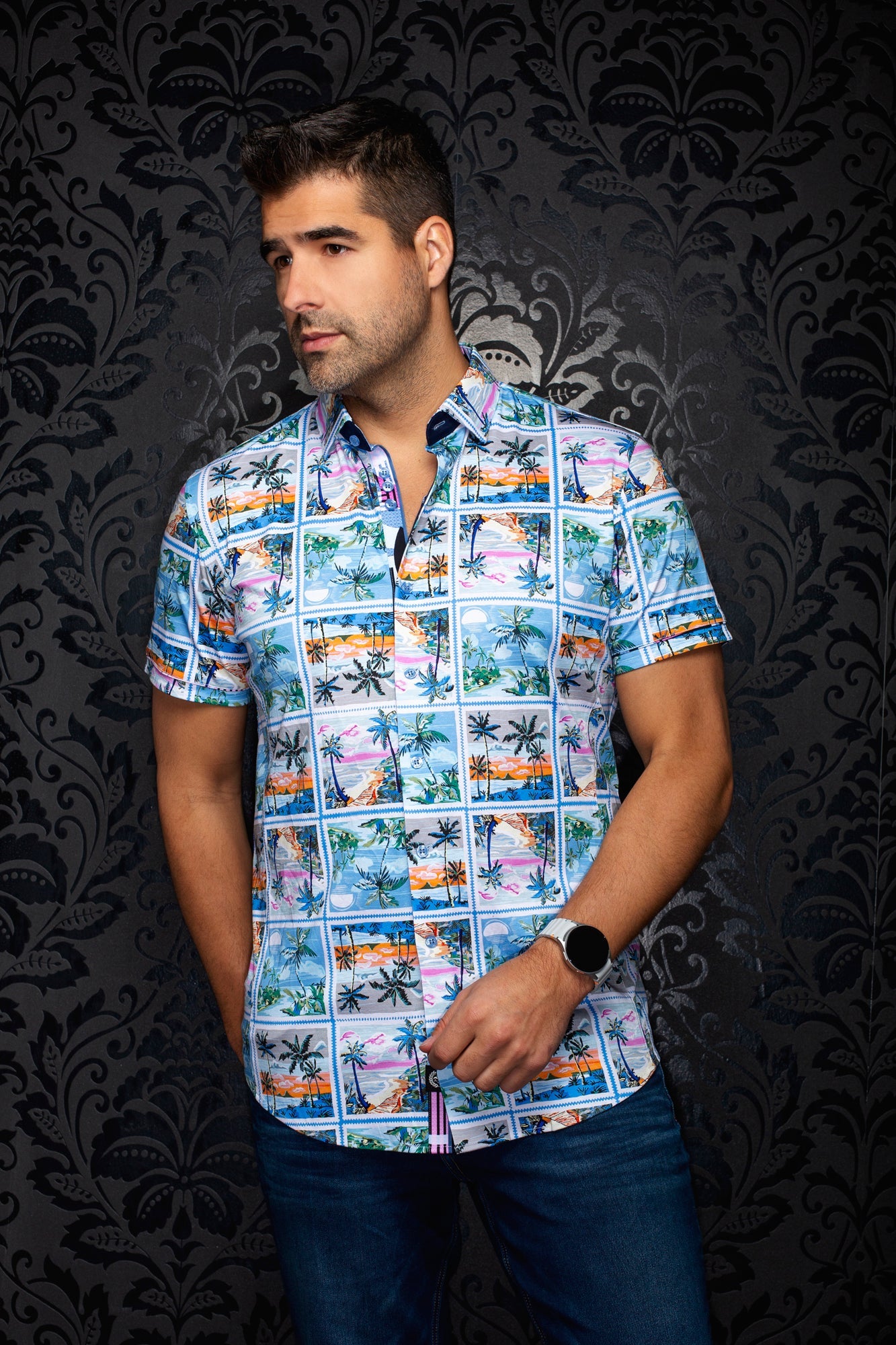 Chemise manches courtes en Knit extensible pour homme par Au Noir | KANAHA (SS) Bleu Pâle | Machemise.ca, inventaire complet de la marque Au Noir