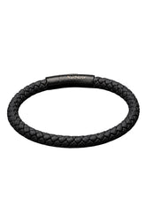 Bracelet noir tressé avec fermoir lisse gravé Au Noir, vue isolée pour homme