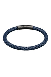 Bracelet tressé bleu marine avec fermoir noir et logo Au Noir blanc, vue produit isolée pour homme