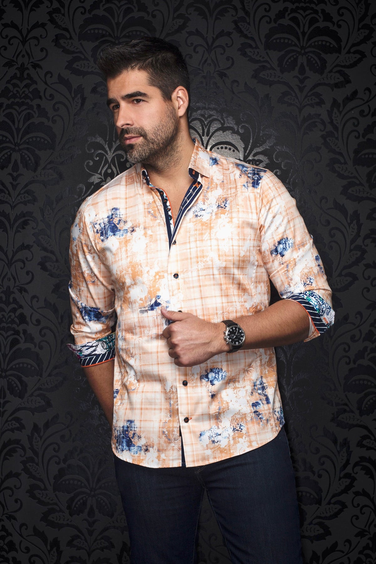 Chemise manches longues pour homme par Au Noir | LOANO Orange | Machemise.ca, inventaire complet de la marque Au Noir