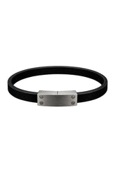 Bracelet noir avec fermoir argent brossé et détails de vis, vue produit isolée pour homme par Au Noir