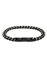 Bracelet chaîne noir à maillons argentés et fermoir avec logo Au Noir, vue produit pour homme