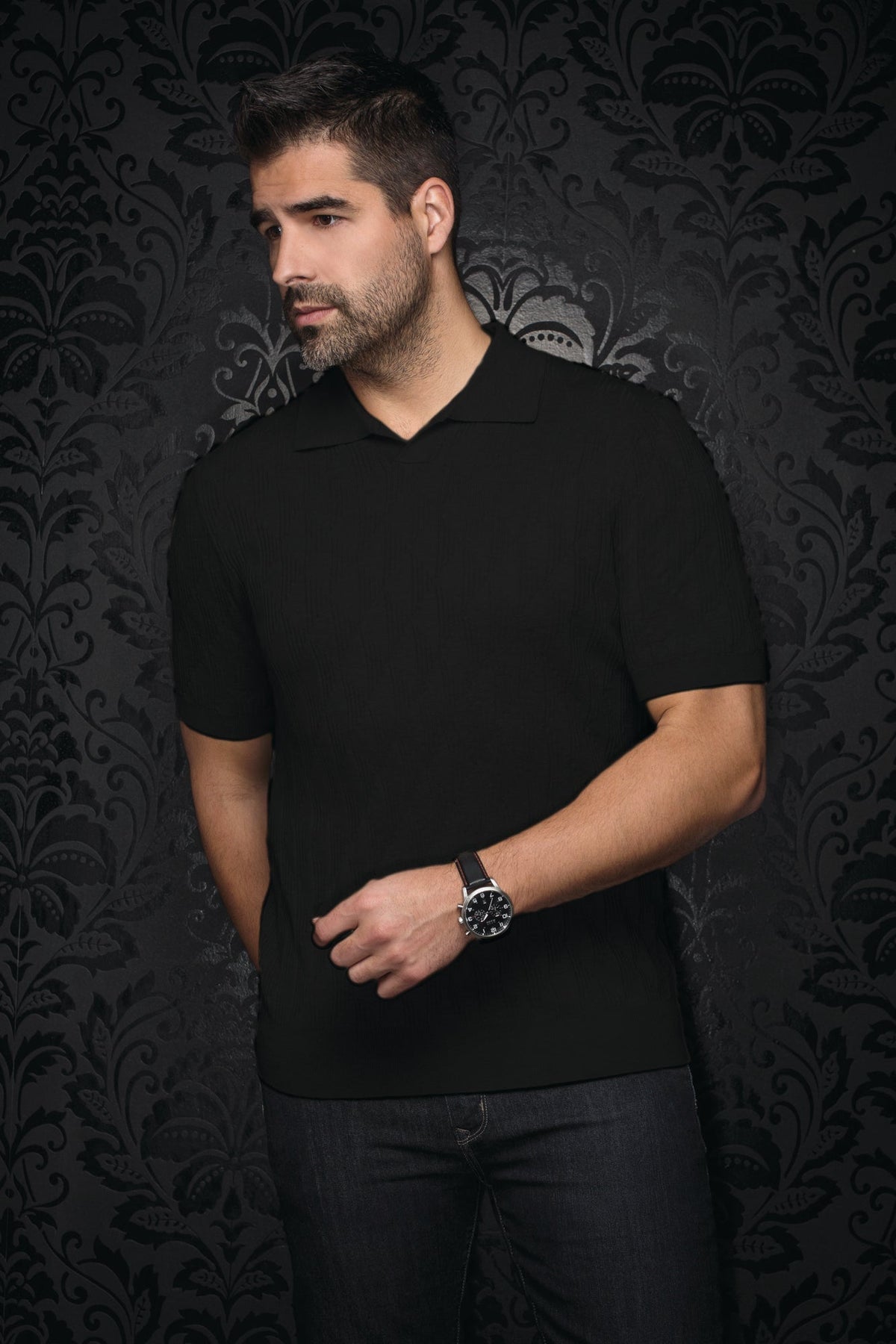 Polo en laine mérino pour homme par Au Noir | LOWICK Noir | Machemise.ca, inventaire complet de la marque Au Noir
