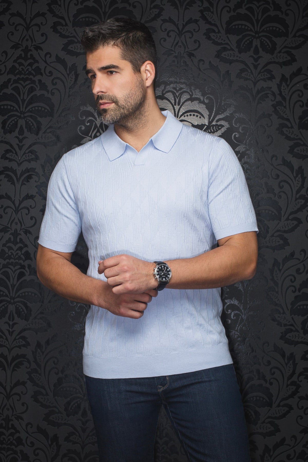 Polo en laine mérino pour homme par Au Noir | LOWICK Bleu Clair | Machemise.ca, inventaire complet de la marque Au Noir