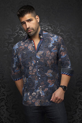 Chemise manches longues pour homme par Au Noir | MACHADO Marine Rouille | Machemise, inventaire complet de la marque Au Noir