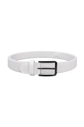 Ceinture blanche tressée avec boucle rectangulaire noire et garniture ton sur ton, vue produit pour homme par Au Noir