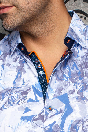 Chemise manches courtes en Knit extensible pour homme par Au Noir | MARBELLA (SS) Bleu | Machemise.ca, inventaire complet de la marque Au Noir