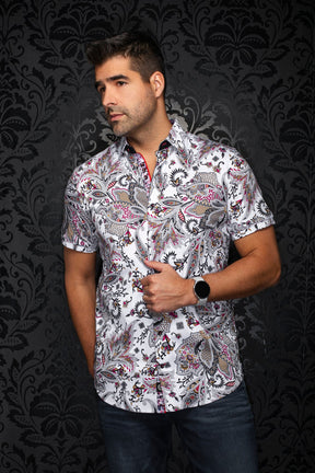 Chemise manches courtes en Knit extensible pour homme par Au Noir | MATALA (SS) Blanc Multi | Machemise.ca, inventaire complet de la marque Au Noir