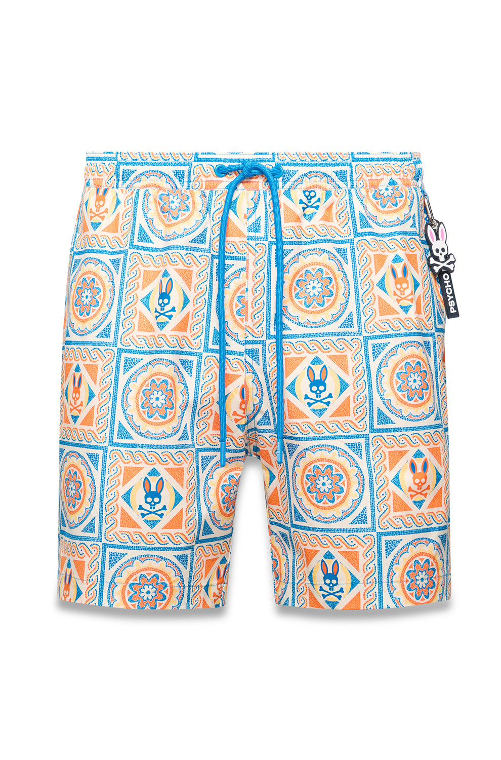 Short de bain crème avec cordon bleu et motif carreaux orange et bleu pour homme par Psycho Bunny, vue avant