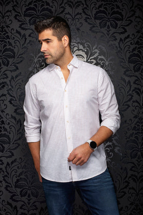 Chemise manches longues en lin pour homme par Au Noir | MENDELSOHN Beige | Machemise.ca, inventaire complet de la marque Au Noir