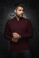Chandail manches longues zip 1/4 en laine mérino pour homme par Au Noir | MESTA_QZ Bourgogne | Machemise, inventaire complet de la marque Au Noir