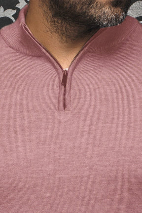 Chandail zip 1/4 en laine mérino pour homme par Au Noir | MESTA Bois De Rose | Machemise.ca, inventaire complet de la marque Au Noir