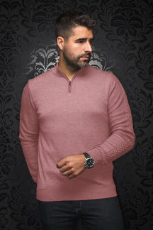 Chandail zip 1/4 en laine mérino pour homme par Au Noir | MESTA Bois De Rose | Machemise.ca, inventaire complet de la marque Au Noir