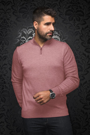 Chandail zip 1/4 en laine mérino pour homme par Au Noir | MESTA Bois De Rose | Machemise.ca, inventaire complet de la marque Au Noir