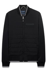 Veste coupe-vent mi-saison noire zippé à devant matelassé, col, poignets pour homme par Psycho Bunny, vue produit
