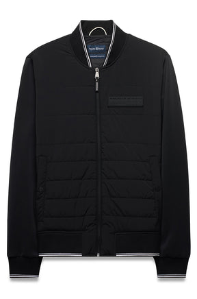 Veste coupe-vent mi-saison noire zippé à devant matelassé, col, poignets pour homme par Psycho Bunny, vue produit