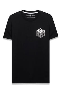 T-Shirt noir à col rond et manches courtes avec graphique Psycho Bunny blanc à la poitrine pour homme, vue produit