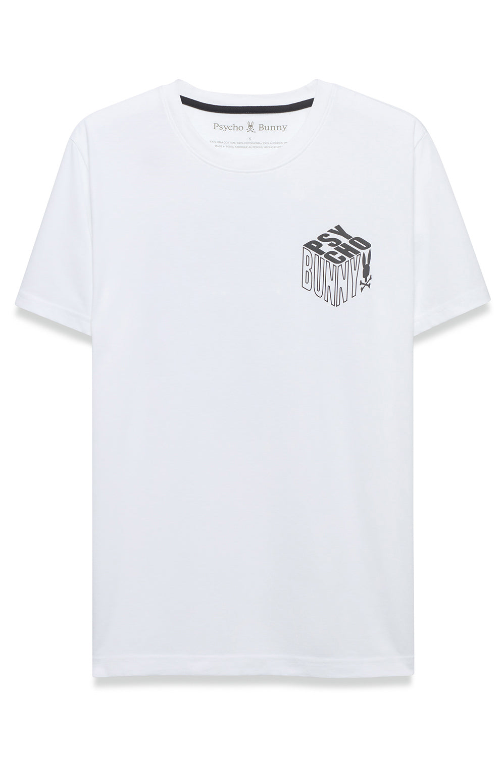T-Shirt blanc à manches courtes et col rond avec petit graphique Psycho Bunny à la poitrine pour homme, vue produit