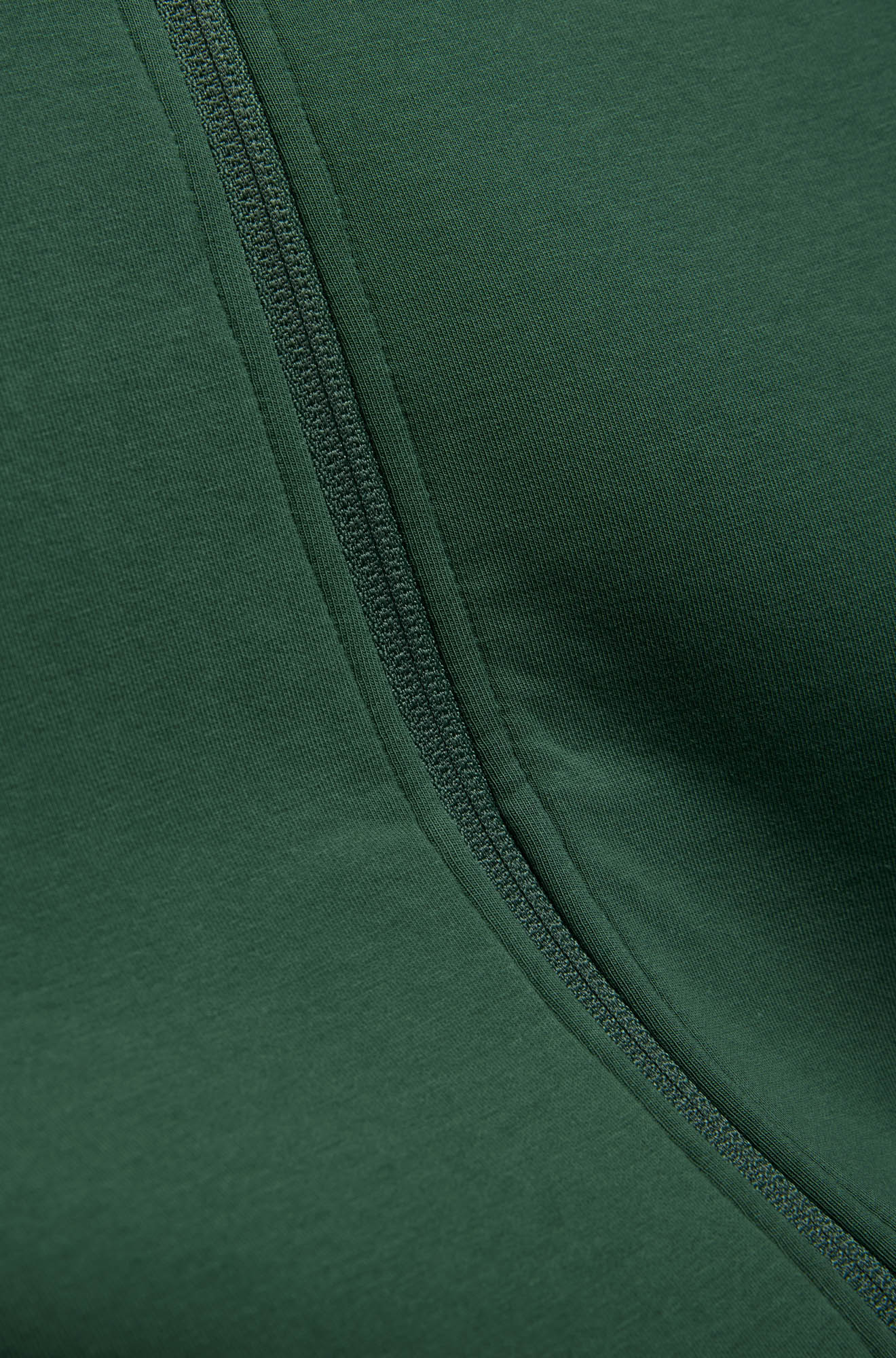 Psycho Bunny men's close detail of dark green knit fabric and matching zipper tape on the jacket front