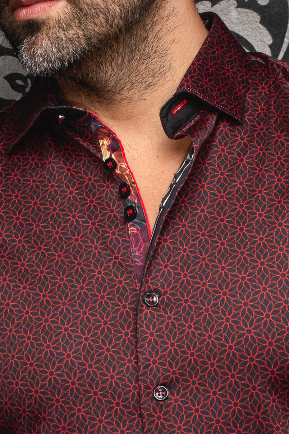 Knit long sleeve shirt for men by Au Noir | NELUMBO Red | Menshirt, complete inventory of the Au Noir brand