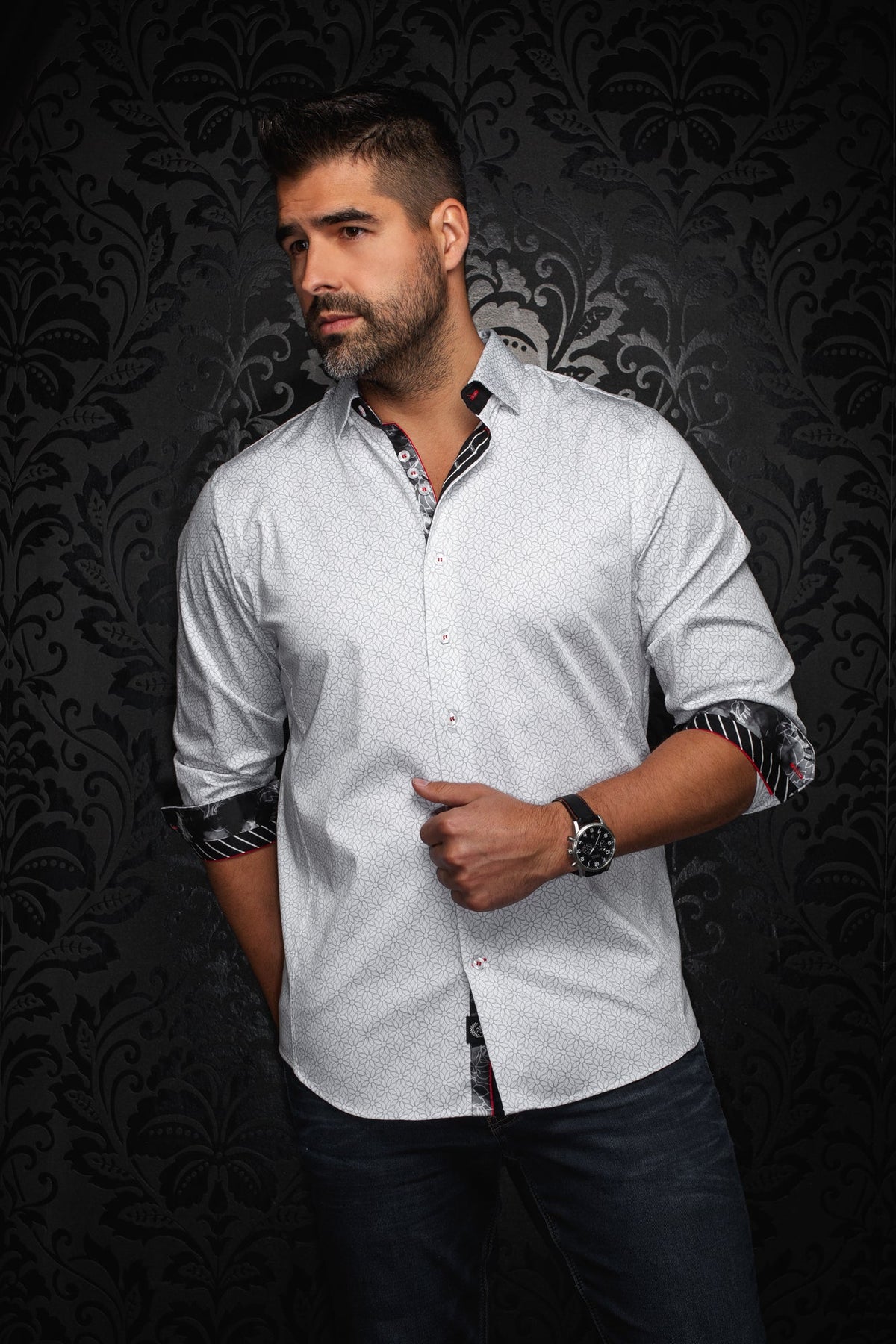 Chemise manches longues en Knit pour homme par Au Noir | NELUMBO Blanc | Machemise.ca, inventaire complet de la marque Au Noir