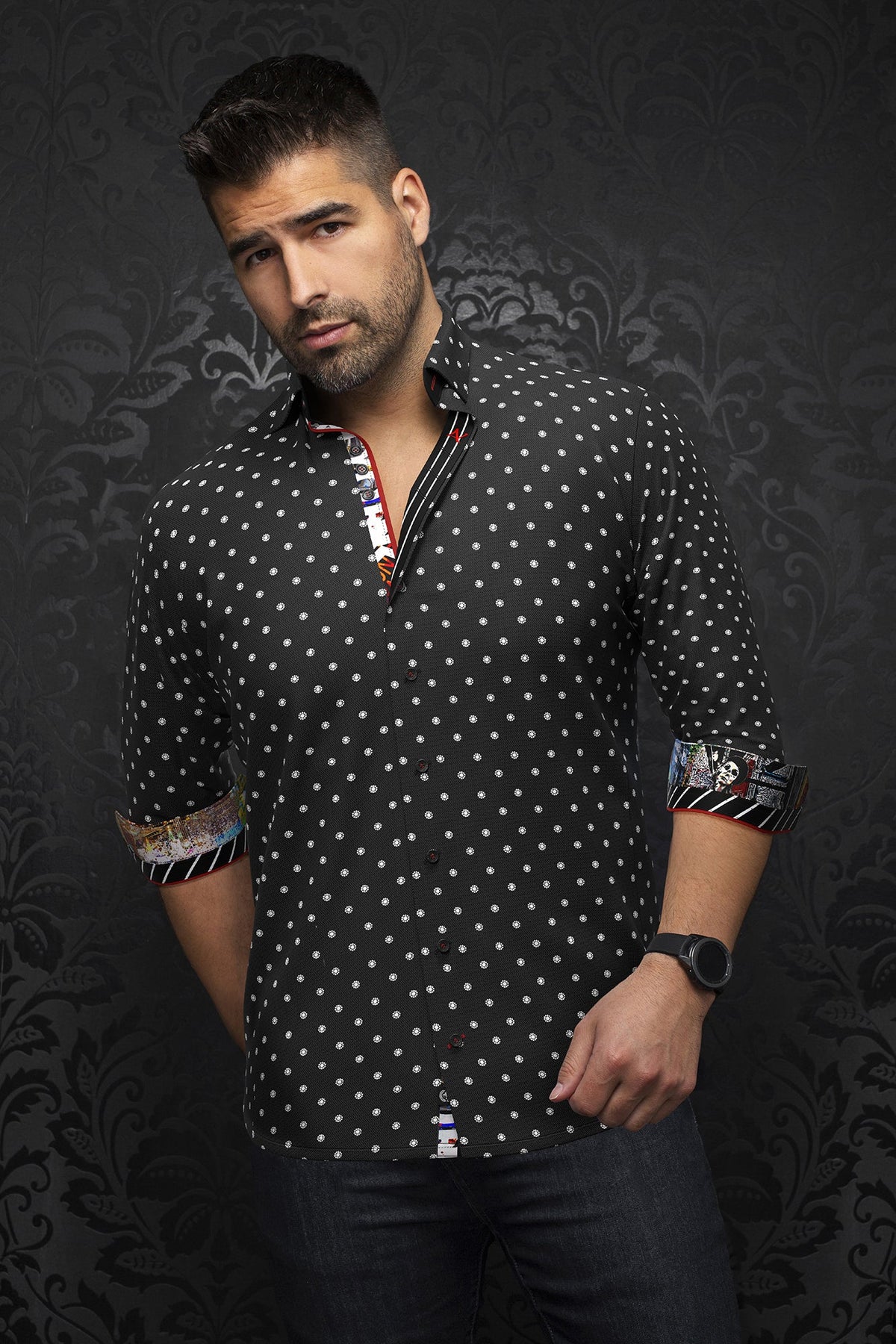 Long sleeve shirt for men by Au Noir | NEUMANN Black Slate | Menshirt, complete inventory of the Au Noir brand