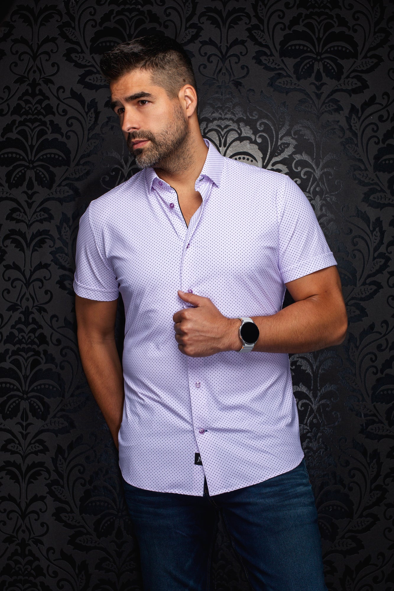 Chemise en nylon pour homme par Au Noir | NICK(SS) GEO Lavande | Machemise.ca, inventaire complet de la marque Au Noir