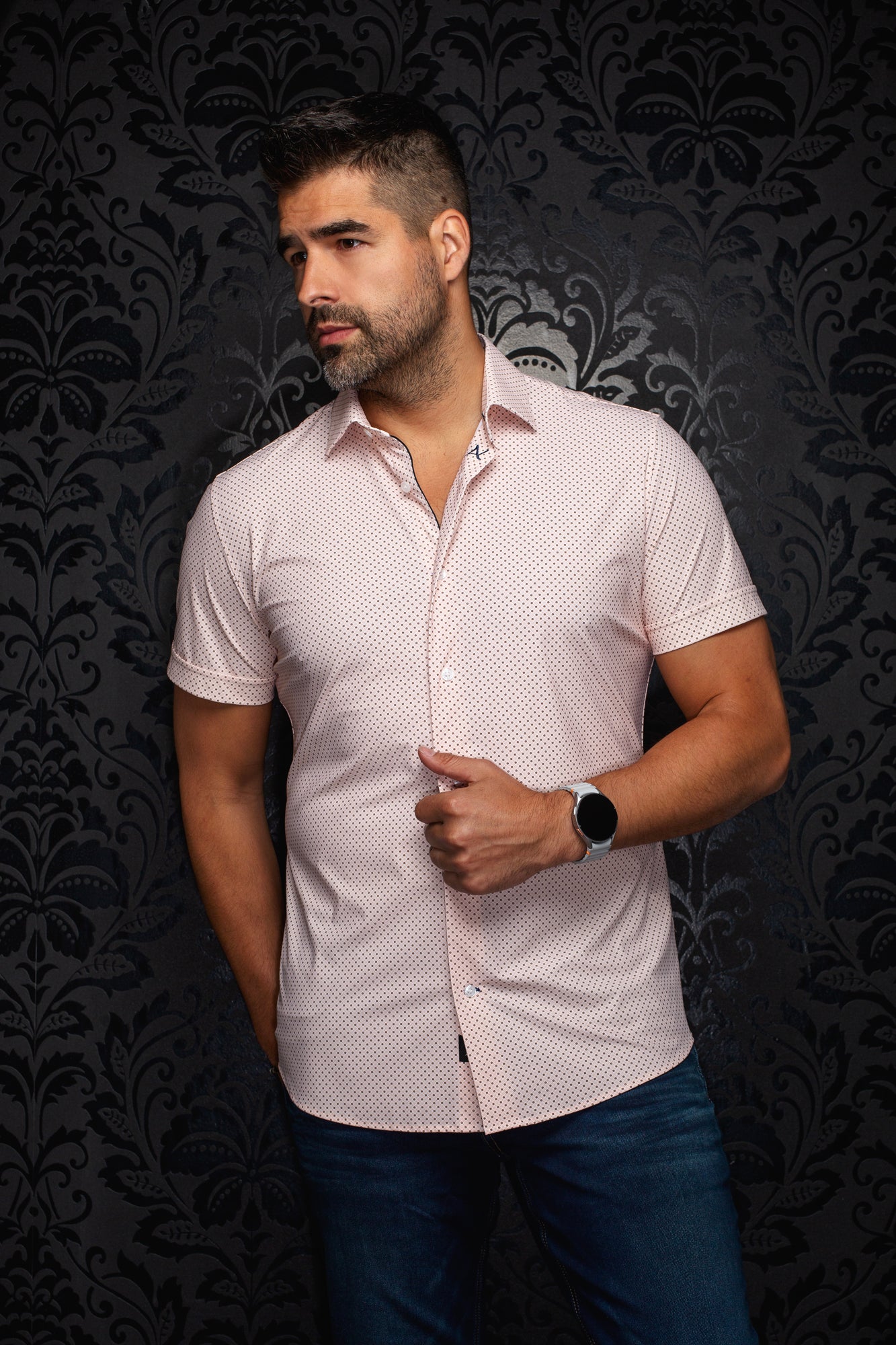 Chemise en nylon pour homme par Au Noir | NICK(SS) GEO Orange | Machemise.ca, inventaire complet de la marque Au Noir