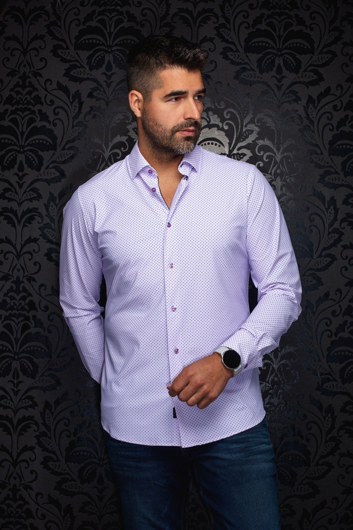 Chemise en nylon pour homme par Au Noir | NICOLAS GEO Lavande | Machemise.ca, inventaire complet de la marque Au Noir