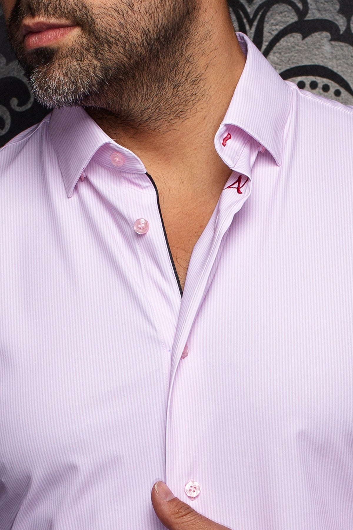 Chemise en nylon pour homme par Au Noir | NICOLAS STRP Rose | Machemise.ca, inventaire complet de la marque Au Noir