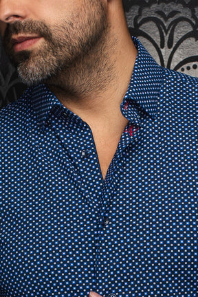 Nylon shirt for men by Au Noir | NICOLAS CUBE Navy Blue | Menshirt, complete inventory of the Au Noir brand