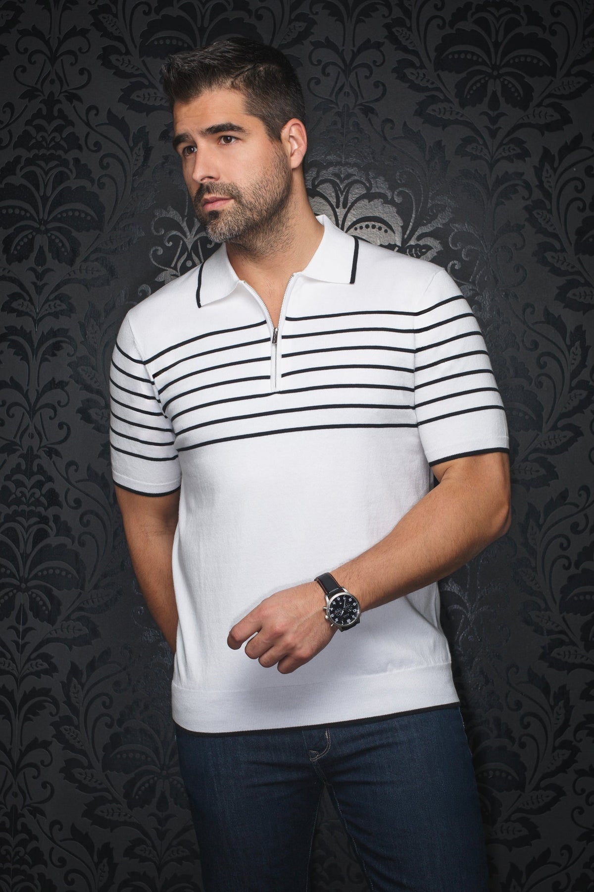 Polo en laine mérino pour homme par Au Noir | OBAN Blanc | Machemise.ca, inventaire complet de la marque Au Noir