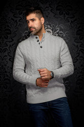 Chandail laine mérino à col boutonné pour homme par Au Noir | OSLO Gris Clair | Machemise.ca, inventaire complet de la marque Au Noir