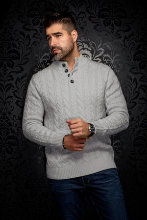 Chandail laine mérino à col boutonné pour homme par Au Noir | OSLO Gris Clair | Machemise.ca, inventaire complet de la marque Au Noir
