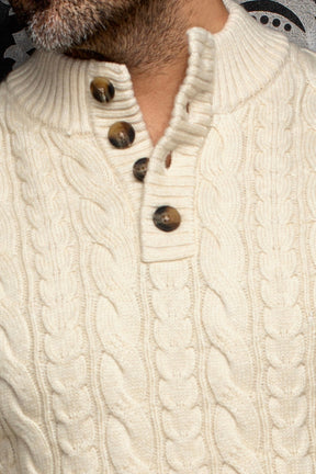 Chandail laine mérino à col boutonné pour homme par Au Noir | OSLO Crème | Machemise.ca, inventaire complet de la marque Au Noir