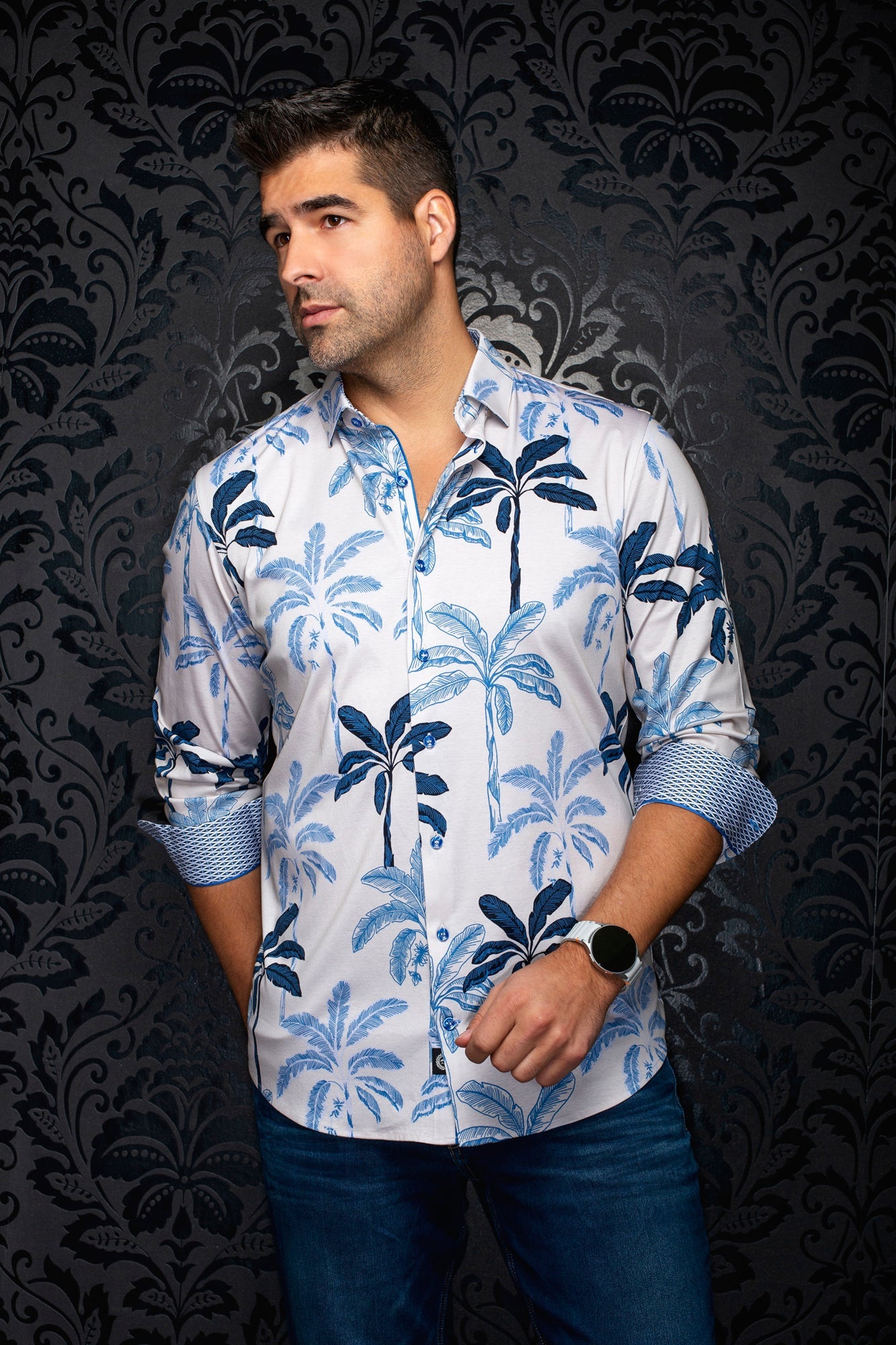 Chemise manches longues en Knit extensible pour homme par Au Noir | PALMWAVE Pierre | Machemise.ca, inventaire complet de la marque Au Noir