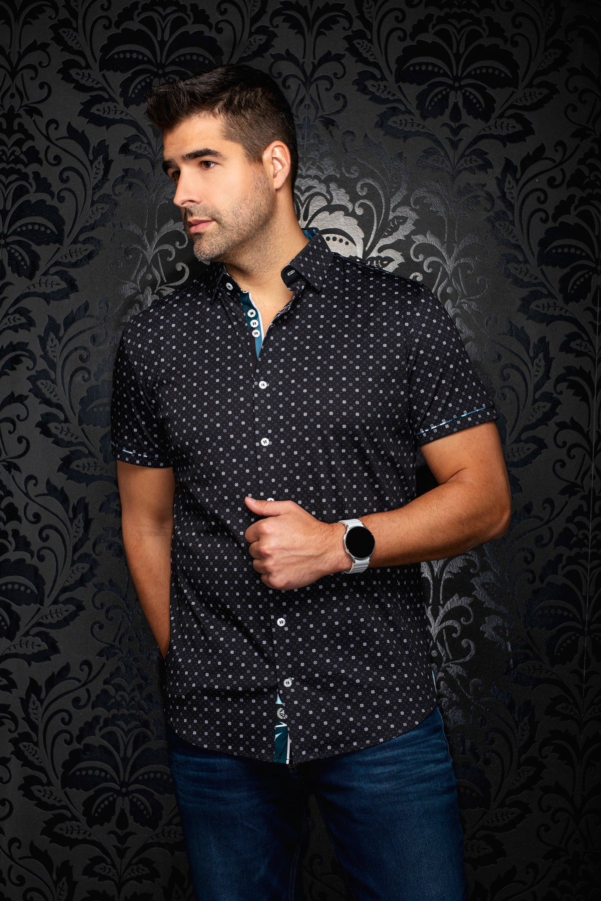 Chemise manches courtes en Knit extensible pour homme par Au Noir | PATMOS (SS) Noir | Machemise.ca, inventaire complet de la marque Au Noir