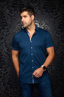 Chemise manches courtes en Knit extensible pour homme par Au Noir | PATMOS (SS) Marine | Machemise.ca, inventaire complet de la marque Au Noir