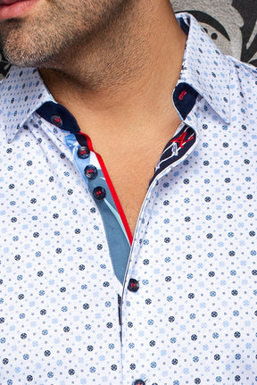 Chemise manches courtes en Knit extensible pour homme par Au Noir | PATMOS (SS) Blanc Bleu Pâle | Machemise.ca, inventaire complet de la marque Au Noir