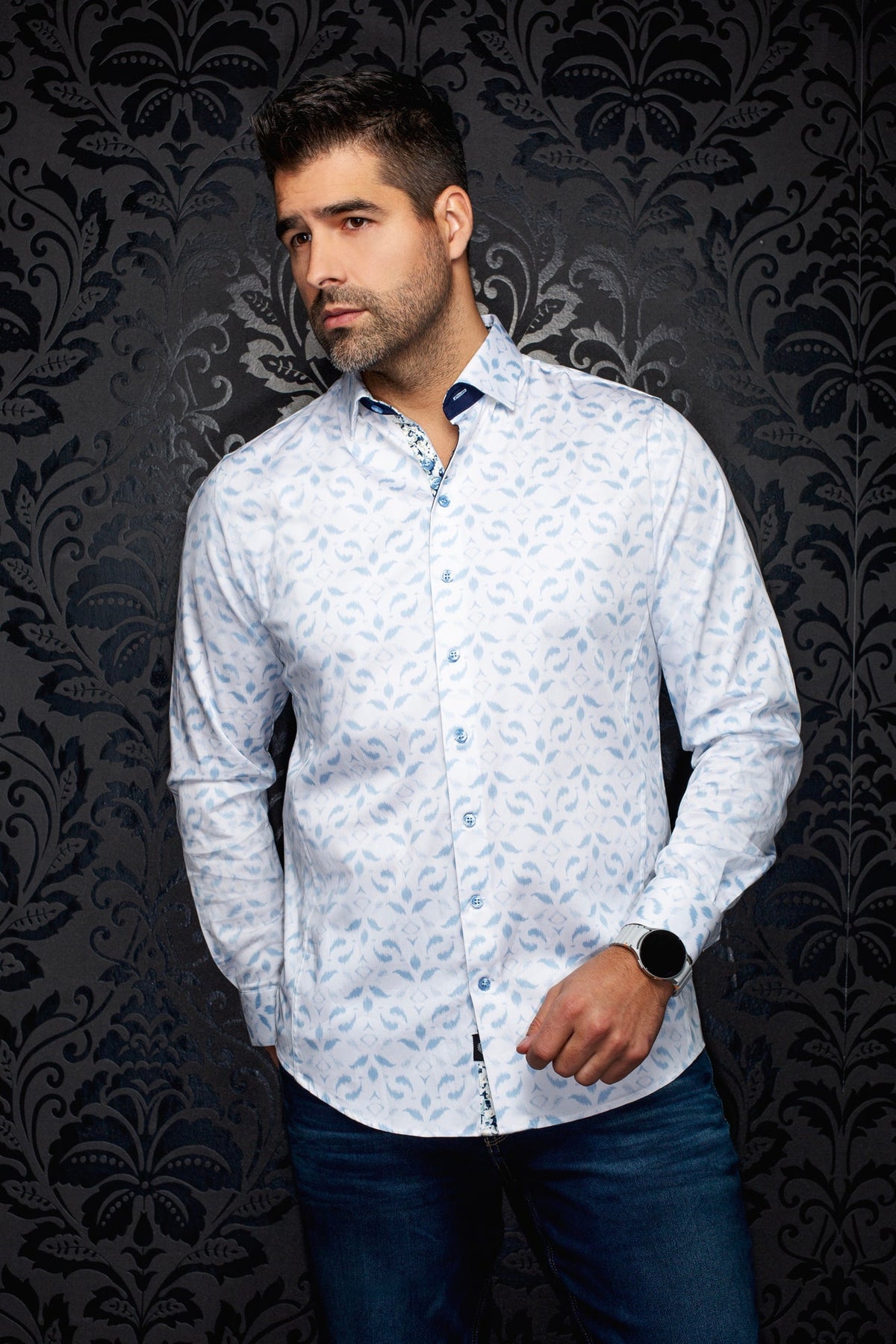 Chemise manches longues en coton extensible pour homme par Au Noir | LISBON Crème | Machemise.ca, inventaire complet de la marque Au Noir