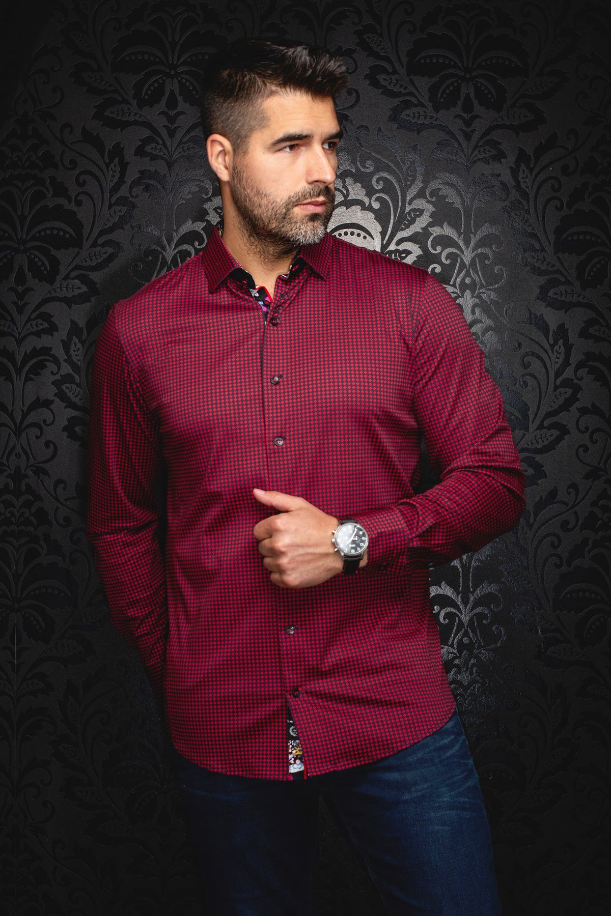 Chemise manches longues en Knit pour homme par Au Noir | POLGAR Rouge | Machemise.ca, inventaire complet de la marque Au Noir