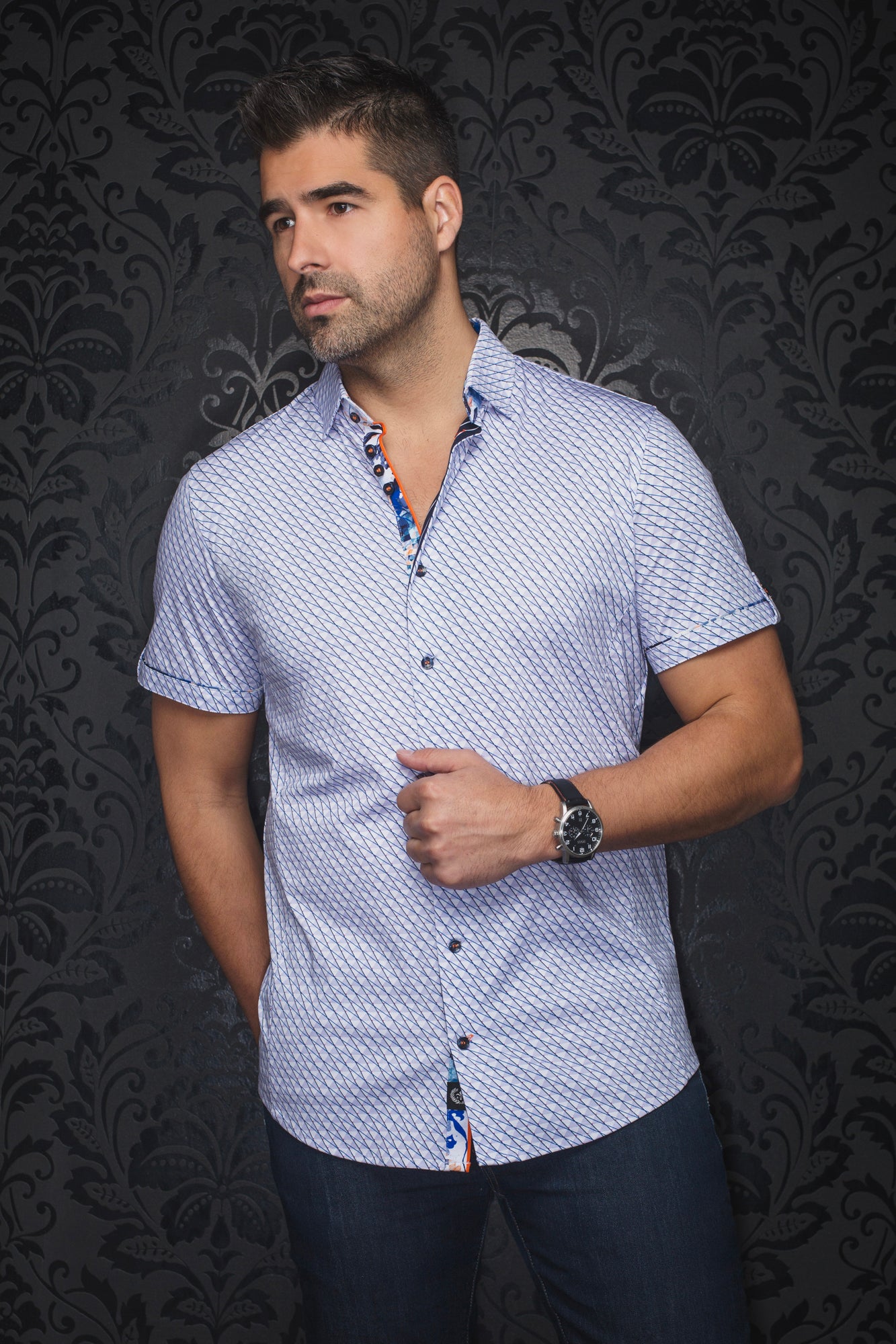 Chemise manches courtes en Knit pour homme par Au Noir | PORTLAND(SS) Lavande | Machemise, inventaire complet de la marque Au Noir