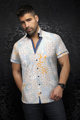 Chemise manches courtes pour homme par Au Noir | PRUCE(SS) Blanc Rose Orange | Machemise, inventaire complet de la marque Au Noir